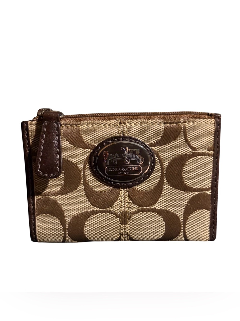Coach Signature Canvas Zip Coin Purse/Card Holder